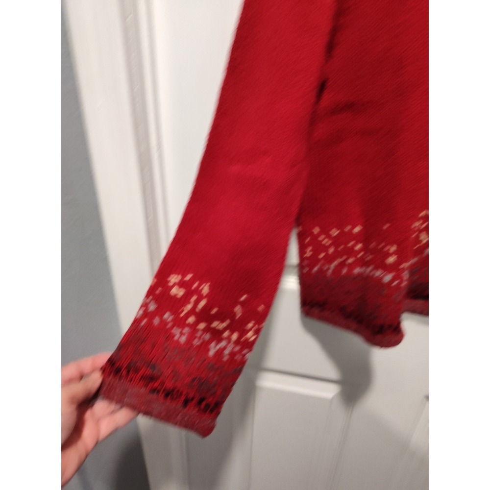 J Jill Sweater Red Gray V-Neck Embroidered Linen Lambswool Mohair size Medium - Picture 8 of 11